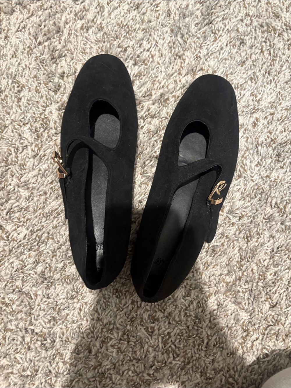 Classic Black Mary Jane Flats with Gold Buckle